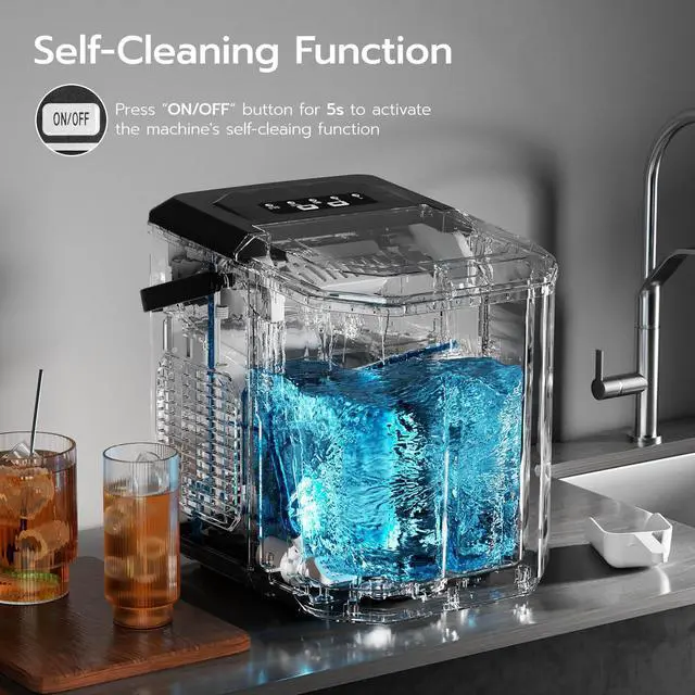 Alt view image 4 of 7 - Countertop Ice Maker, 26Lbs/24H, 9 Bullet Cubes in 6 Mins, Self-Cleaning Portable Ice Machine with 2 Ice Sizes (S/L), Quiet Compact Design, Double Handles, for Home, Party, RV, Camping, Black