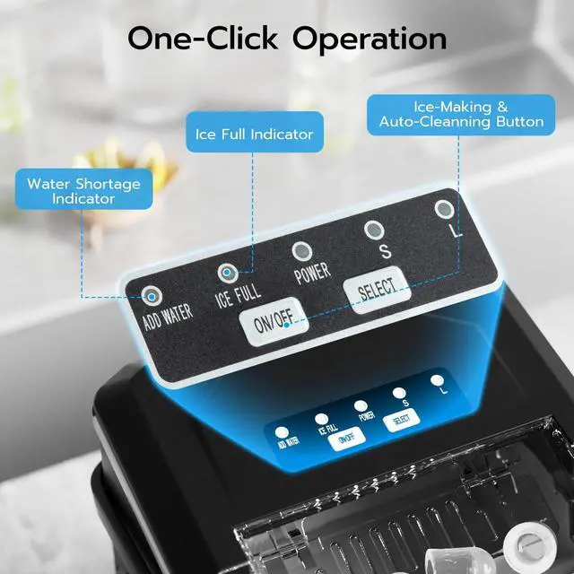 Alt view image 3 of 7 - Countertop Ice Maker, 26Lbs/24H, 9 Bullet Cubes in 6 Mins, Self-Cleaning Portable Ice Machine with 2 Ice Sizes (S/L), Quiet Compact Design, Double Handles, for Home, Party, RV, Camping, Black