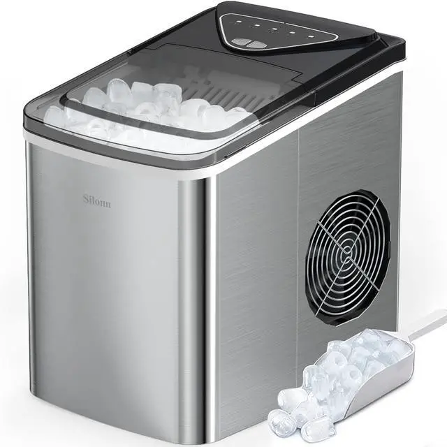 Main image of Ice Makers Countertop, 9 Cubes Ready in 6 Mins, 26lbs in 24Hrs, Self-Cleaning Ice Machine with Ice Scoop and Basket, 2 Sizes of Bullet Ice, Stainless Steel