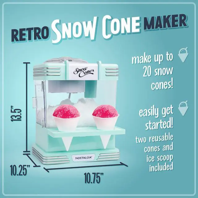 Alt view image 2 of 7 - Snow Cone Shaved Ice Machine - Retro Table-Top Slushie Machine Makes 20 Icy Treats - Includes 2 Reusable Plastic Cups & Ice Scoop - Aqua