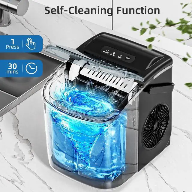 Alt view image 3 of 7 - Ice Maker Countertop, Portable Ice Machine with Carry Handle, 26Lbs Per Day, 9 Cubes Ready in 6 Mins, Self-Cleaning Ice Makers with Ice Scoop and Basket for Kitchen/Office/Party (Black)