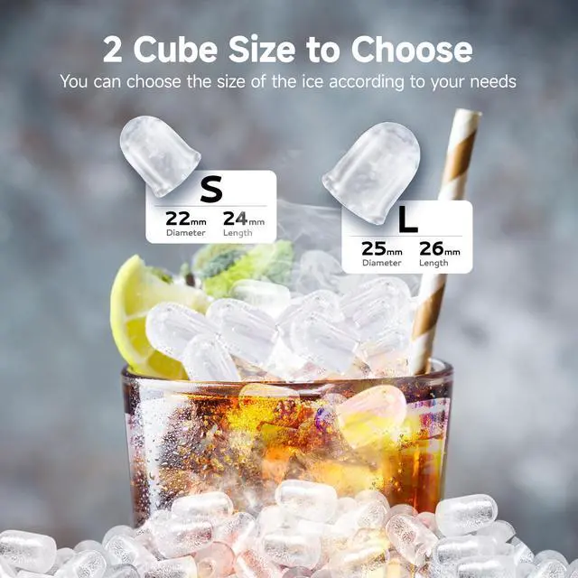 Alt view image 3 of 7 - Ice Maker Countertop with Carry Handle, 9 Cubes Ready in 6 Mins, 26.5lbs/24H, Self-Cleaning, 2 Sizes of Bullet Ice with Basket and Scoop, Portable Ice Maker Machine for Home, Kitchen, Office