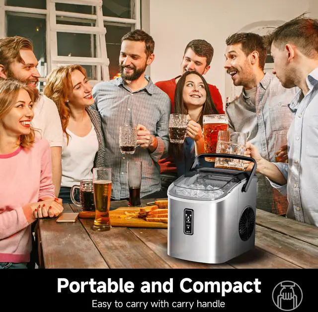 Alt view image 6 of 7 - Ice Maker Countertop with Carry Handle, 9 Cubes Ready in 6 Mins, 26.5lbs/24H, Self-Cleaning, 2 Sizes of Bullet Ice with Basket and Scoop, Portable Ice Maker Machine for Home, Kitchen, Office