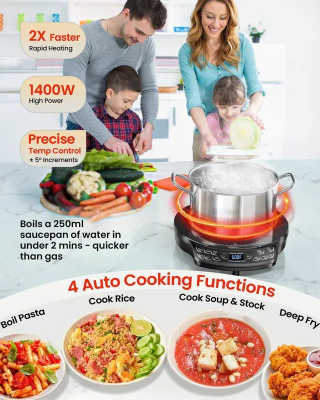 Alt view image 4 of 7 - Portable Induction Cooktop Diamond with Probe, Advanced Countertop Burner, 91 Temps from 100°F to 500°F, 12Shatter-Proof Ceramic Glass & 6.5Heating Coil, Ideal for RV Camp,Small Apt,Travel