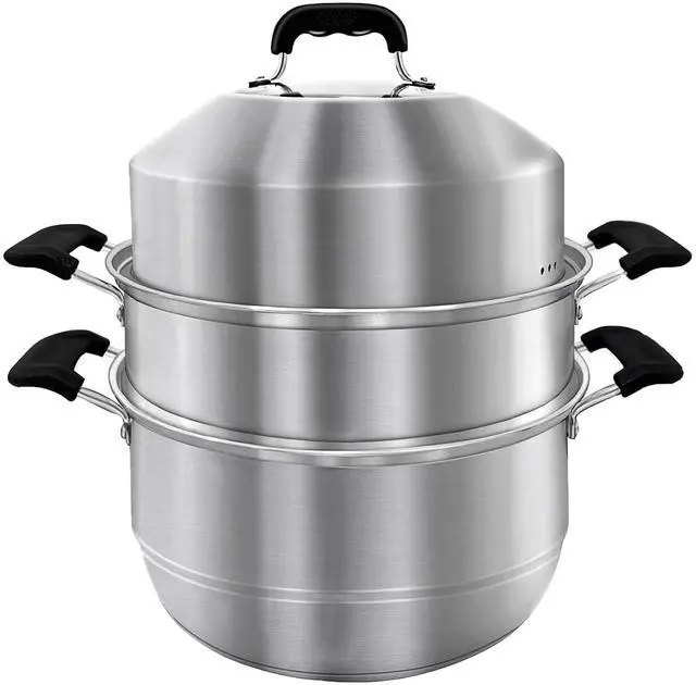 Alt view image 2 of 7 - Steamer Pot for Cooking 14.2 inch Steam Pots with Lid 2-tier Stainless Steel Steaming Pot Multipurpose Cookware with Handle for Vegetable, Dumpling, Stock, Sauce, Food