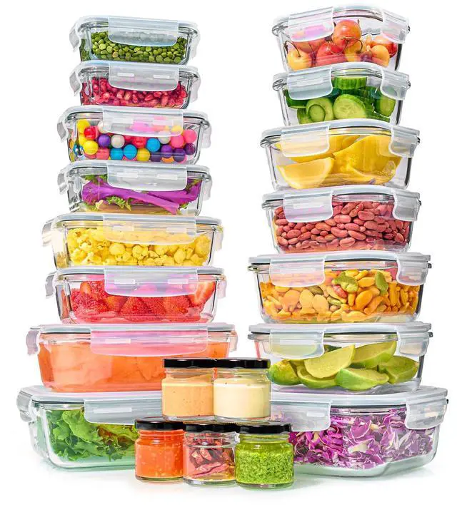 Main image of 40pc Set Glass Food Storage Containers & Bowls with Airtight Lids - Leakproof BPA-Free Meal Prep Airtight Stackable Lunch Boxes, Kitchen Pantry & Storage Organizers - Microwave Freezer Dishwasher Safe