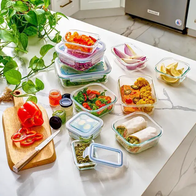 Alt view image 2 of 7 - 40pc Set Glass Food Storage Containers & Bowls with Airtight Lids - Leakproof BPA-Free Meal Prep Airtight Stackable Lunch Boxes, Kitchen Pantry & Storage Organizers - Microwave Freezer Dishwasher Safe