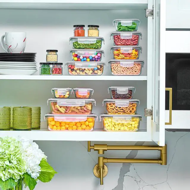 Alt view image 7 of 7 - 40pc Set Glass Food Storage Containers & Bowls with Airtight Lids - Leakproof BPA-Free Meal Prep Airtight Stackable Lunch Boxes, Kitchen Pantry & Storage Organizers - Microwave Freezer Dishwasher Safe