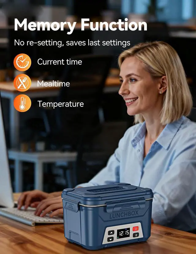 Alt view image 6 of 7 - Cordless Electric Lunch Box for Adults,5.5 Cups Rechargeable Self Heating Lunch Box-Automatic Heating,Food Warmer with Memory Function & Automatic Keep Warm,Perfect for Work and Trip(Blue)