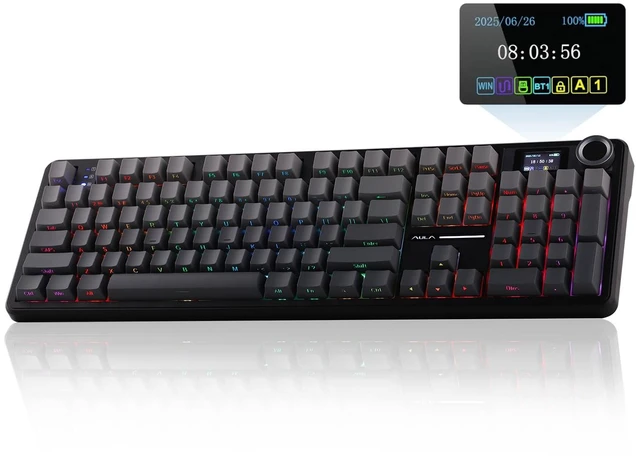 Main image of EPOMAKER X Aula F108 PRO Wireless Gaming Keyboard with Screen | 8000mAh Battery, 104 Hot-Swappable and Programmable Keys and Knob, RGB Backlight, for Mac/PC/Android (Black Gradient)