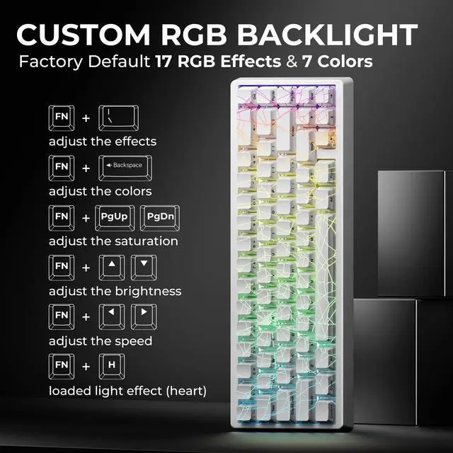 Alt view image 6 of 7 - Wireless 60% Percent Keyboard, QMK/VIA Gaming Keyboard, Tri-Mode Thocky Creamy Mechanical Key Board, Hot Swappable Gasket Mount RGB IMD Tech for Win/Mac, Spider Web Theme, White