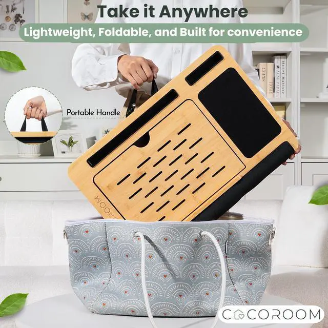 Alt view image 3 of 6 - Lap Desk for Laptop Bed Desk Tray Table with Cushion, 5 Angles, Phone & Tablet Holder, Mouse Pad & Ventilation Laptop Stand, Lap Table, Couch Desk for 15-17 Laptops (Black)