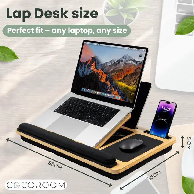 Alt view image 6 of 6 - Lap Desk for Laptop Bed Desk Tray Table with Cushion, 5 Angles, Phone & Tablet Holder, Mouse Pad & Ventilation Laptop Stand, Lap Table, Couch Desk for 15-17 Laptops (Black)