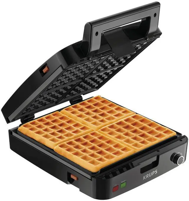 Main image of 4-Slice Belgian Waffle Maker: Stainless Steel, 5 Browning Levels, Audible Ready Beep, Removable Plates, 1200W, Silver/Black, Large Waffle Maker Family Size, Great for Family Breakfasts