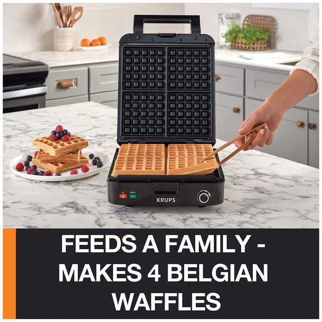 Alt view image 2 of 7 - 4-Slice Belgian Waffle Maker: Stainless Steel, 5 Browning Levels, Audible Ready Beep, Removable Plates, 1200W, Silver/Black, Large Waffle Maker Family Size, Great for Family Breakfasts