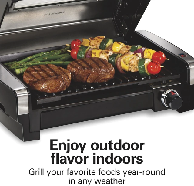 Alt view image 2 of 7 - Electric Indoor Searing Grill With Lid & Viewing Window | Adjustable Temperature Control To 450°F | 118 sq. in. PFAS-Free Removable Non-Stick Cooking Surface | Stainless Steel