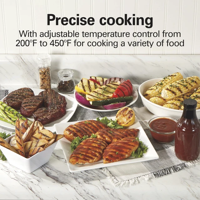 Alt view image 5 of 7 - Electric Indoor Searing Grill With Lid & Viewing Window | Adjustable Temperature Control To 450°F | 118 sq. in. PFAS-Free Removable Non-Stick Cooking Surface | Stainless Steel
