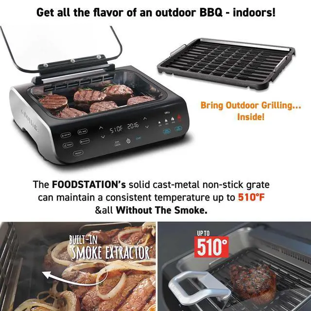 Alt view image 4 of 7 - Smokeless Indoor Grill & Air Fryer raclette grill with Smoke Extracting Technology Extra-Large Nonstick Cooking electric grill indoor Korean BBQ Style 6 Quart FoodStation