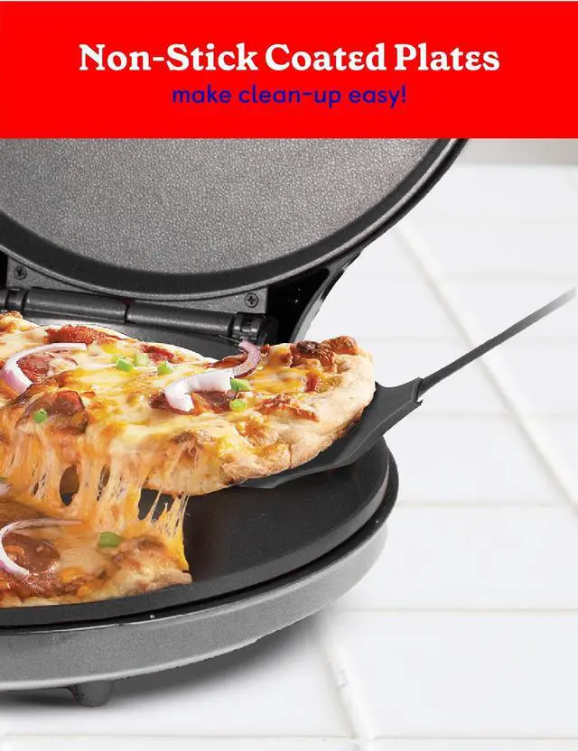 Alt view image 3 of 7 - Pizza Maker Plus, 12" Indoor Electric Grill, Nonstick Griddle Pan for Pizzas, Quesadillas, Tortillas, Nachos and more, 12" Electric Griddle for Delicious Meals and Snacks, Silver