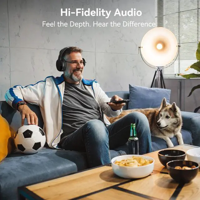 Alt view image 2 of 7 - Wireless Headphones for TV Watching, TV Headphones with Transmitter Charging Base, Bluetooth V5.3, No Lip-Sync Delay, Clear Voice, Plug & Play, Comfortable Over-Ear for Seniors, Gifts for Elderly