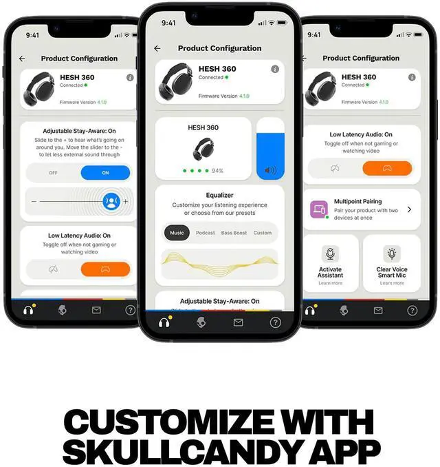 Alt view image 2 of 7 - Hesh 360 Wireless Over-Ear Bluetooth Headphones, Up to 100 Hours Battery, Noise Isolating Fit, Flat-Folding Collapsible Design, Microphone iPhone Android - True Black