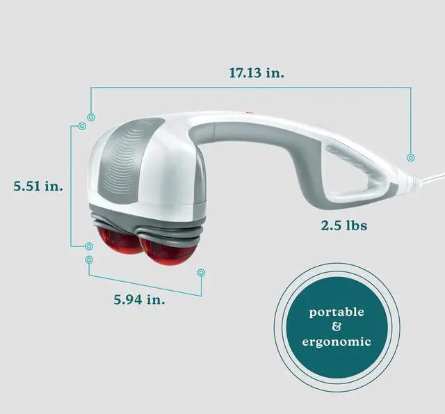 Alt view image 3 of 7 - Back Massager - Heated Automatic Percussion Back, Body and Neck Massager with Duel Pivoting Heads, Interchangeable Nodes, for Shoulders, Legs and Feet, White