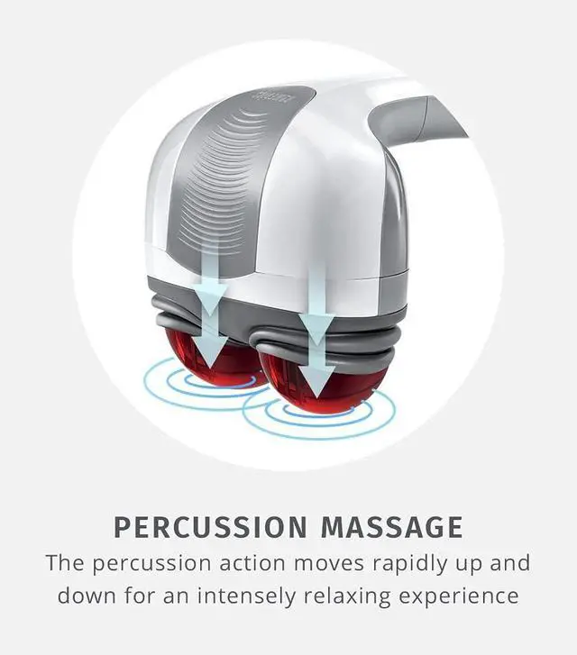 Alt view image 6 of 7 - Back Massager - Heated Automatic Percussion Back, Body and Neck Massager with Duel Pivoting Heads, Interchangeable Nodes, for Shoulders, Legs and Feet, White