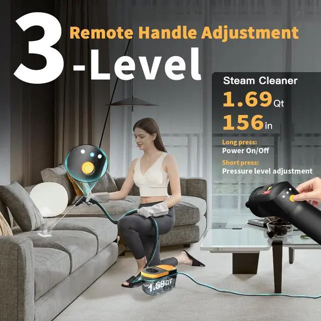 Alt view image 2 of 6 - Steam Cleaner, 3-Level Adjustable Handle, 15s Heat-Up, 1.69 Quarts Tank, Portable Steamer for Cleaning with 15 pcs Accessories, Steam Cleaner for Home for Dirt, Grease, Grout, Tile,Floor, Car