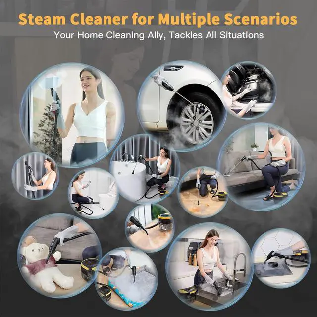 Alt view image 6 of 6 - Steam Cleaner, 3-Level Adjustable Handle, 15s Heat-Up, 1.69 Quarts Tank, Portable Steamer for Cleaning with 15 pcs Accessories, Steam Cleaner for Home for Dirt, Grease, Grout, Tile,Floor, Car