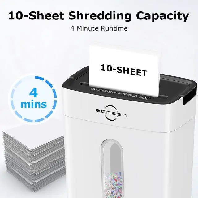 Alt view image 2 of 7 - 10-Sheet Cross Cut Paper Shredder for Home Office, P-4, Portable Handle, 4 Gallons Bin, Paper and Credit Card Shredder, White (S3201-W New Version)