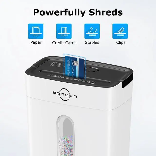 Alt view image 5 of 7 - 10-Sheet Cross Cut Paper Shredder for Home Office, P-4, Portable Handle, 4 Gallons Bin, Paper and Credit Card Shredder, White (S3201-W New Version)