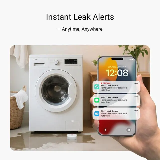 Alt view image 3 of 7 - Water Leak Starter Kit: Hub + 4 Leak Sensor 1 (Silent), LoRa Long-Range, App/SMS/Email Alerts, D2D Offline Triggers, 2 AAA Up to 5-Year Battery, Compatible with Alexa/IFTTT/Home Assistant