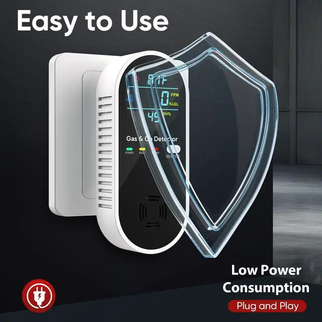 Alt view image 4 of 6 - 4 in 1 Upgraded Natural Gas Leak Detector and Carbon Monoxide Detectors, Dual Sensor Gas Leak Detector & Carbon Monoxide Detectors Plug in (Temperature & Humidity) for Home, RV (Black)