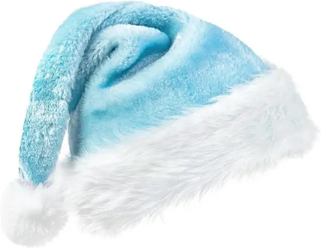 Main image of Tanvia Velvet Plush Santa Hat for Men Women - Plush Unisex Christmas Hat for Xmas, New Year Parties & Holiday Decor Light Blue