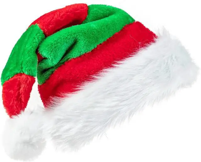 Main image of Tanvia Velvet Plush Santa Hat for Men Women - Plush Unisex Christmas Hat for Xmas, New Year Parties & Holiday Decor Red Green
