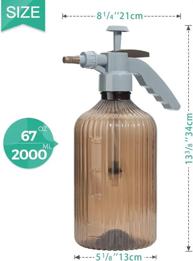 Alt view image 5 of 7 - Tanvia 67oz Fine Mist Spray Bottle, Hand Held Pressure Plant Mister with Top Pump, Plastic Empty Water Sprayer Watering Can with Adjustable Nozzle for Indoor and Outdoor Gardening and Home Cleaning