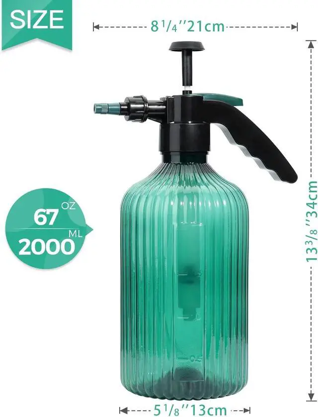 Alt view image 5 of 7 - Tanvia 67oz Fine Mist Spray Bottle, Hand Held Pressure Plant Mister with Top Pump, Plastic Empty Water Sprayer Watering Can with Adjustable Nozzle for Indoor and Outdoor Gardening and Home Cleaning