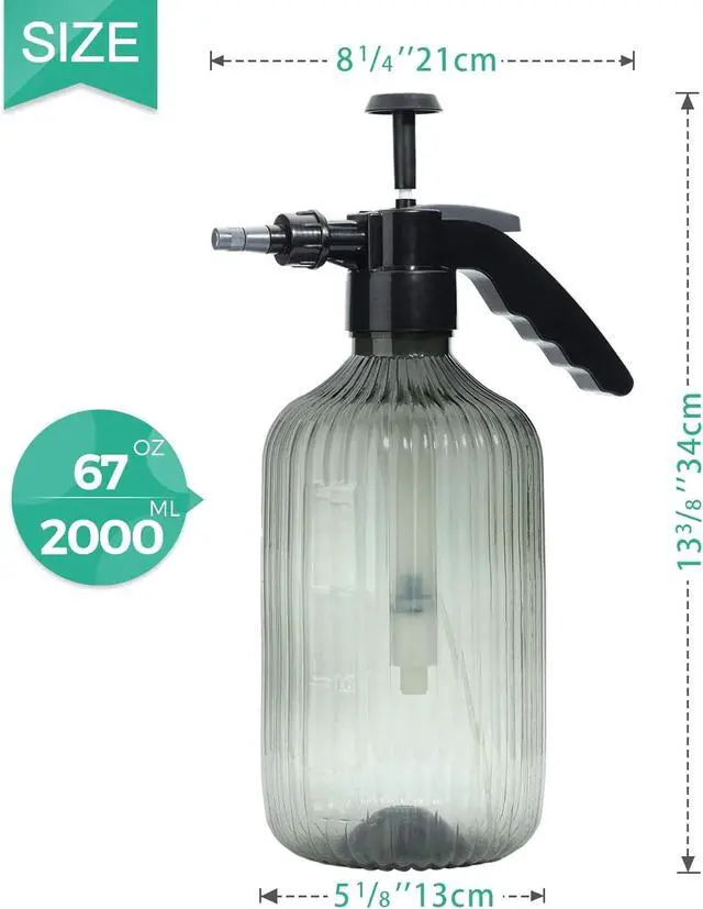 Alt view image 5 of 7 - Tanvia 67oz Fine Mist Spray Bottle, Hand Held Pressure Plant Mister with Top Pump, Plastic Empty Water Sprayer Watering Can with Adjustable Nozzle for Indoor and Outdoor Gardening and Home Cleaning