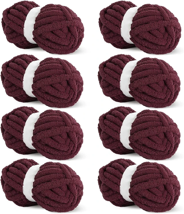 Main image of Tanvia 8 Pack Chunky Chenille Yarn - Super Soft Bulky Knitting Yarn for Blankets Scarf DIY, 8oz/27yds per Skein, Fluffy Plush Yarn for Crochet & Hand Knitting, Wine Red
