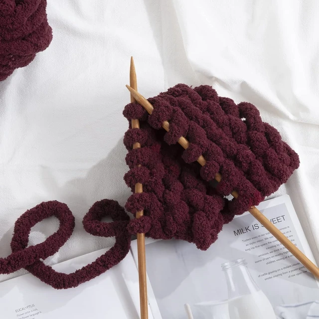 Alt view image 6 of 7 - Tanvia 8 Pack Chunky Chenille Yarn - Super Soft Bulky Knitting Yarn for Blankets Scarf DIY, 8oz/27yds per Skein, Fluffy Plush Yarn for Crochet & Hand Knitting, Wine Red