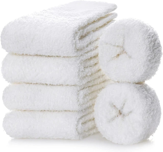 Alt view image 2 of 6 - Tanvia 5 Pairs Womens Fuzzy Slipper Socks, Ultra Soft Microfiber Crew Socks for Winter, Non-Slip Cozy House Socks with Fluffy Lining, White