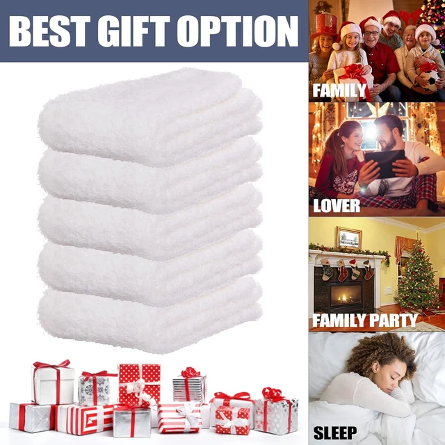 Alt view image 6 of 6 - Tanvia 5 Pairs Womens Fuzzy Slipper Socks, Ultra Soft Microfiber Crew Socks for Winter, Non-Slip Cozy House Socks with Fluffy Lining, White