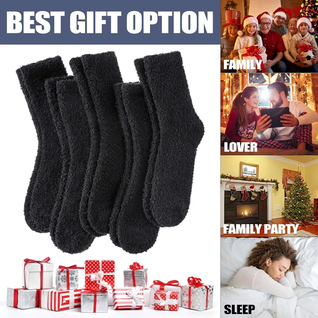 Alt view image 2 of 6 - Tanvia 5 Pairs Womens Fuzzy Slipper Socks, Ultra Soft Microfiber Crew Socks for Winter, Non-Slip Cozy House Socks with Fluffy Lining, Black