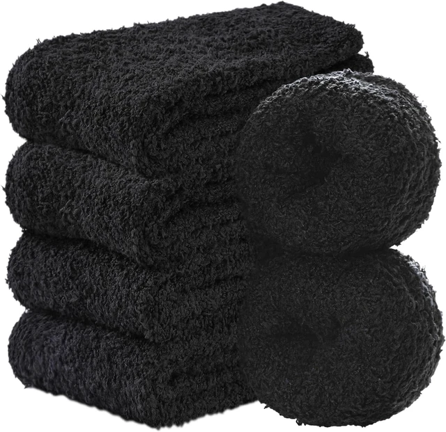 Alt view image 3 of 6 - Tanvia 5 Pairs Womens Fuzzy Slipper Socks, Ultra Soft Microfiber Crew Socks for Winter, Non-Slip Cozy House Socks with Fluffy Lining, Black