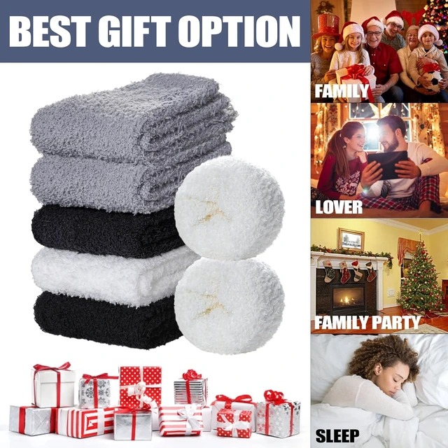 Alt view image 2 of 6 - Tanvia 6 Pairs Womens Fuzzy Slipper Socks, Ultra Soft Microfiber Crew Socks for Winter, Non-Slip Cozy House Socks with Fluffy Lining, Gray+White+Black