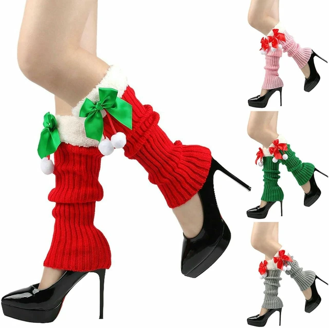 Alt view image 2 of 5 - Tanvia Leg Warmers for Women Winter Christmas Leg Warmer Knitted Leg Sleeves with Fuzzy Fur Cuffs & Bowknot Plush Ball, Dark Gray