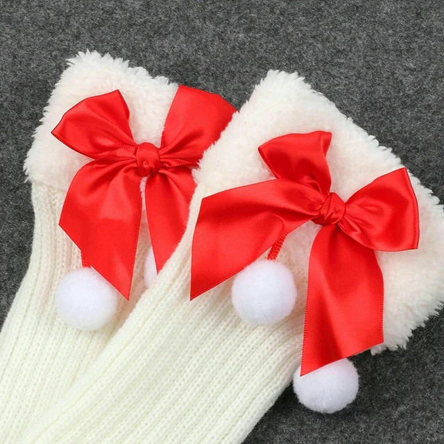 Alt view image 5 of 5 - Tanvia Leg Warmers for Women Winter Christmas Leg Warmer Knitted Leg Sleeves with Fuzzy Fur Cuffs & Bowknot Plush Ball, Dark Gray