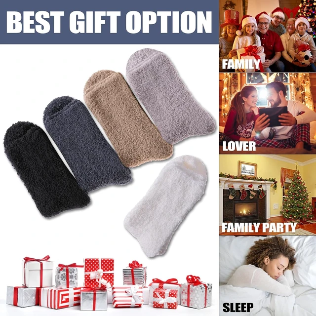 Alt view image 2 of 6 - Tanvia 5 Pairs Womens Fuzzy Slipper Socks, Ultra Soft Microfiber Crew Socks for Winter, Non-Slip Cozy House Socks with Fluffy Lining, 5 colors