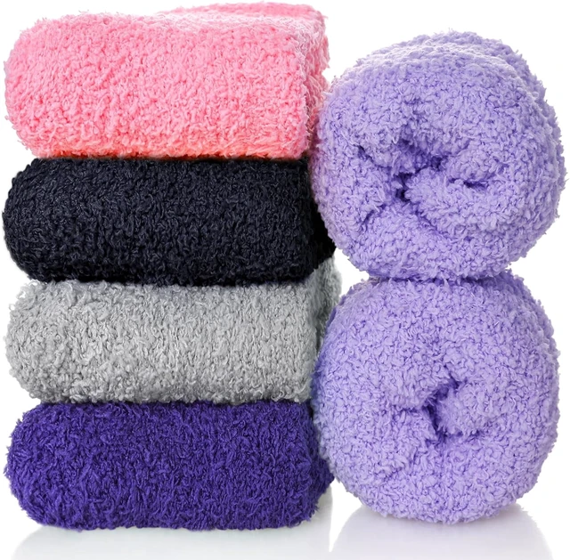 Alt view image 2 of 6 - Tanvia 5 Pairs Womens Fuzzy Slipper Socks, Ultra Soft Microfiber Crew Socks for Winter, Non-Slip Cozy House Socks with Fluffy Lining