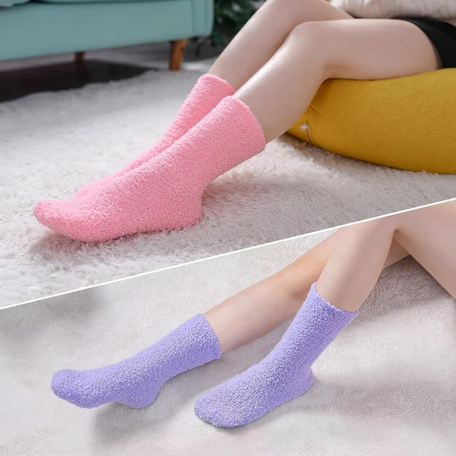 Alt view image 4 of 6 - Tanvia 5 Pairs Womens Fuzzy Slipper Socks, Ultra Soft Microfiber Crew Socks for Winter, Non-Slip Cozy House Socks with Fluffy Lining
